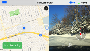 Main Screen with retractable Map in CamCarDer Lite