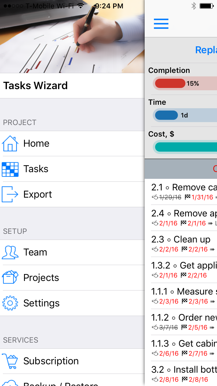 Main Menu on iPhone